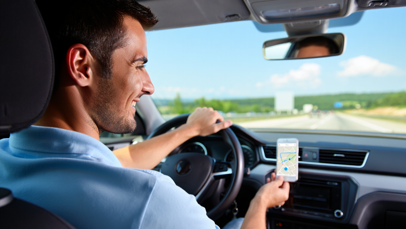 Happy driver using bing maps directions